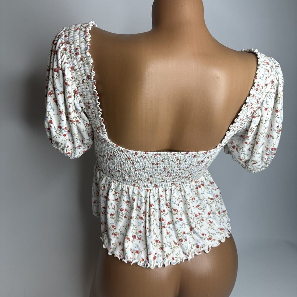 Forever 21 Ditsy Floral Smocked Crop Top Medium Fairycore Bridgerton Aesthetic - Picture 2 of 10